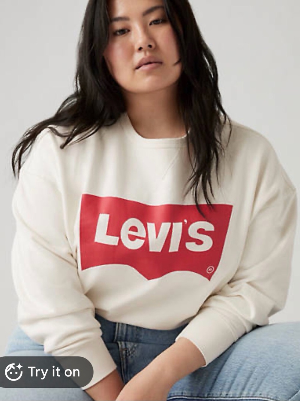 Levi's Cream Crewneck Sweatshirt with Red Logo Batwing Size L